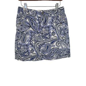 Croft & Barrow Mini Skort Stretch 4 Womens Blue White Paisley Print Pockets